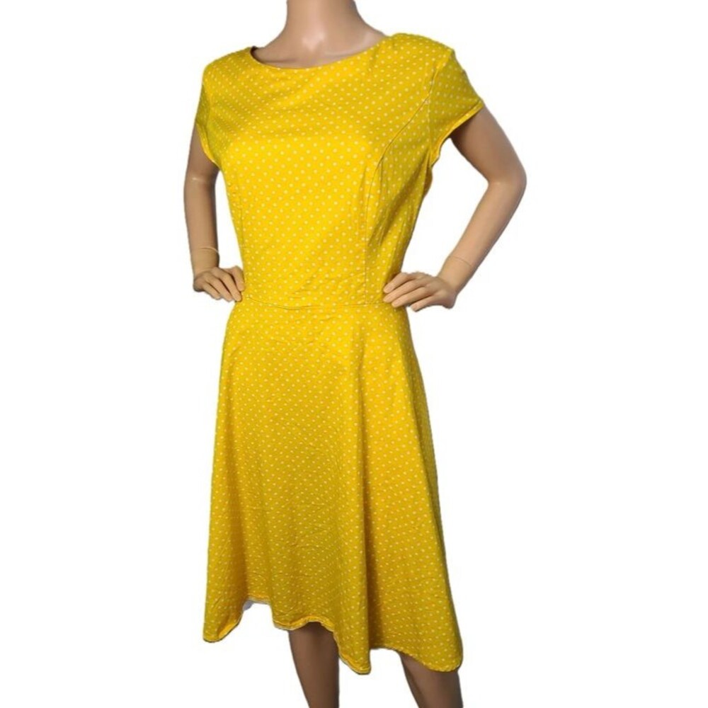 Dressystar Yellow Polka Dot A-Line Swing Dress 1950s Style 2XL 14 Rockabilly Pin